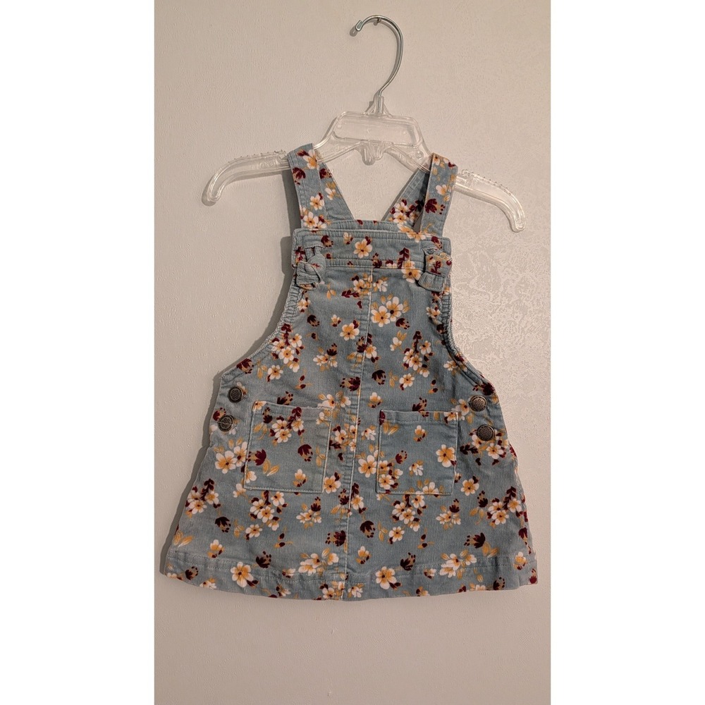 Tahari Kids Light‎ Blue Floral Corduroy Jumper Pinafore Dress 18M